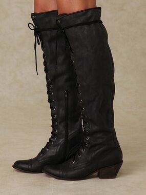 Jeffrey CampbellxFree People LaceUp KneeHigh Boots Leather SideZip Boho Western8